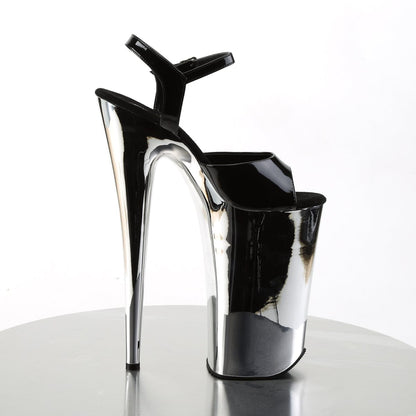 BEYOND-009 Black/Silver Chrome Platform Sandal Pleaser