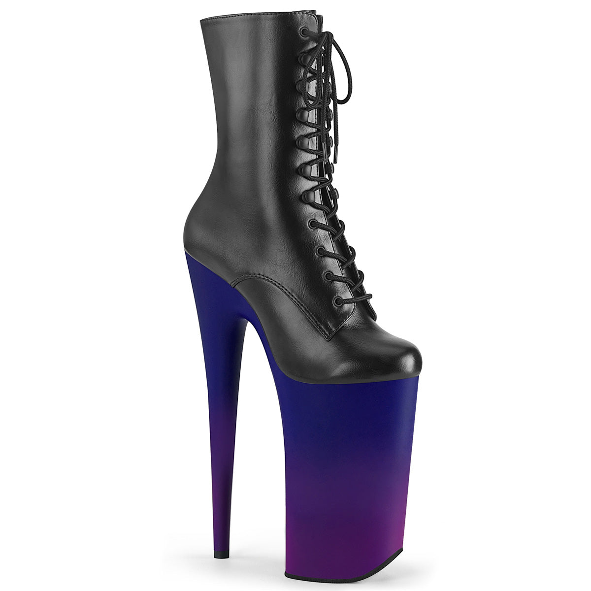 BEYOND-1020BP Black Faux Leather/Blue-Purple Ombre Ankle Boot Pleaser