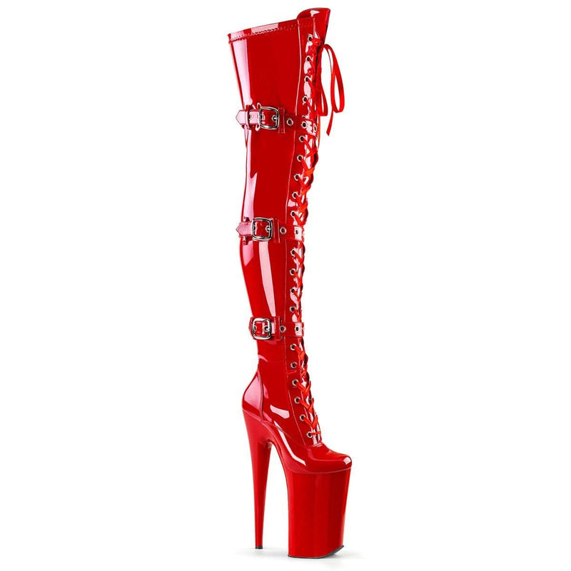 BEYOND-3028 Red Stretch Patent/Red Boot Pleaser US Size (Women's): 5