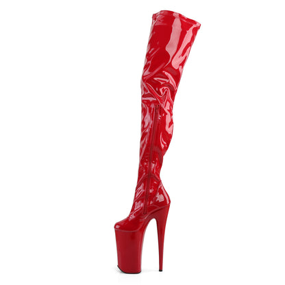 BEYOND-4000 Red Stretch Patent/Red Boot Pleaser