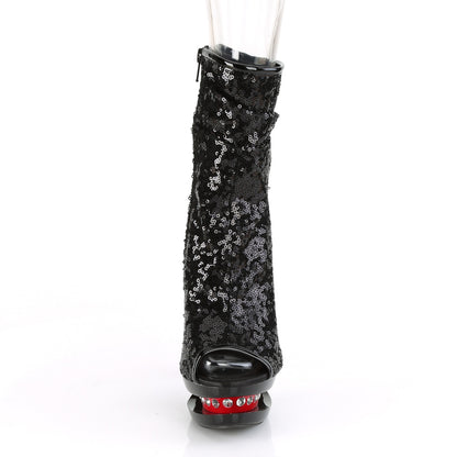 BLONDIE-R-1008 Black Sequins/Black-Red Ankle Boot Pleaser