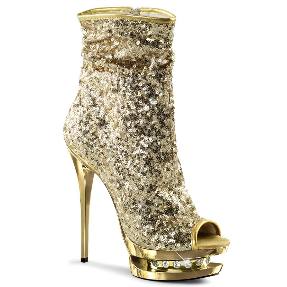 BLONDIE-R-1008 Gold Sequins Ankle Boot Pleaser