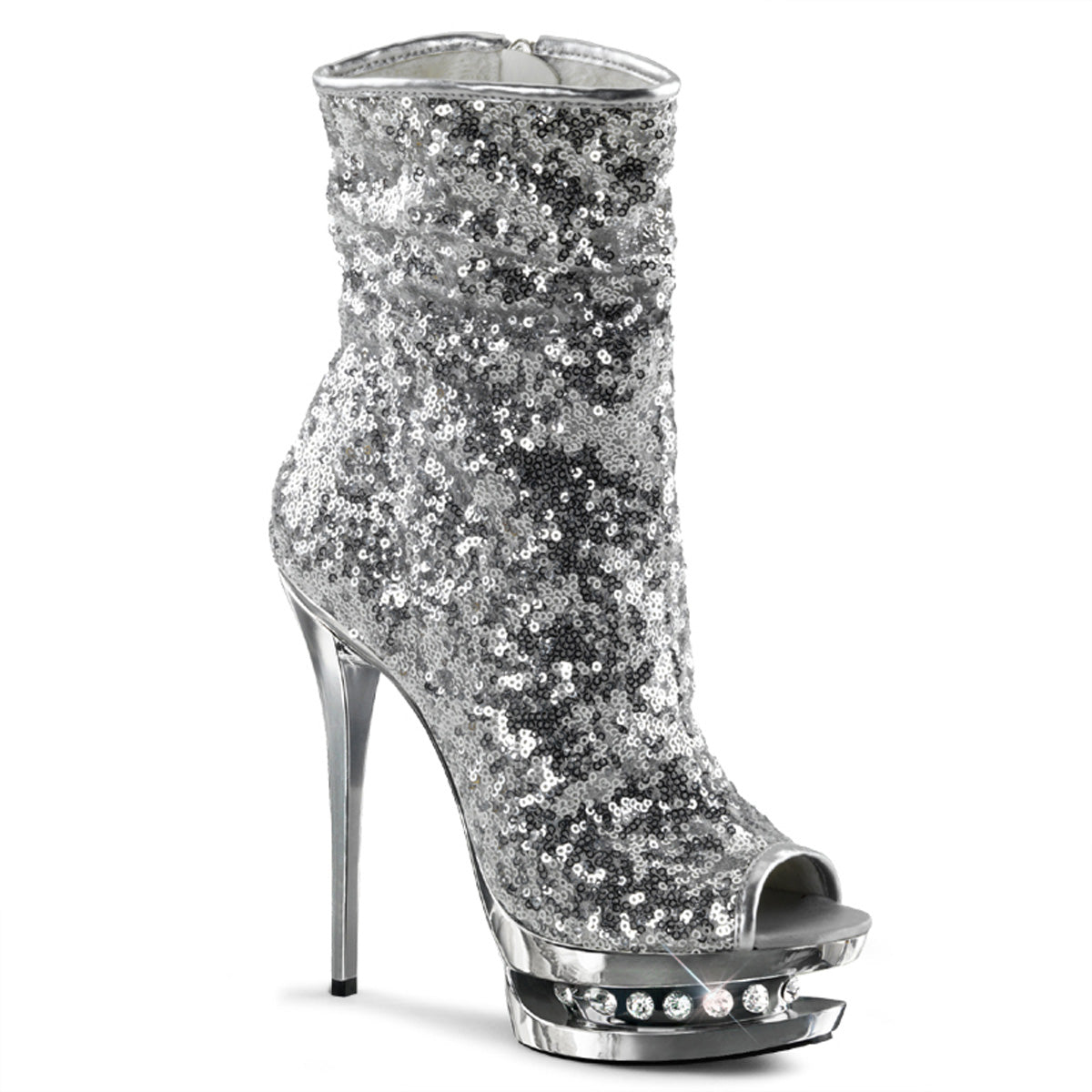 BLONDIE-R-1008 Silver Sequins Ankle Boot Pleaser