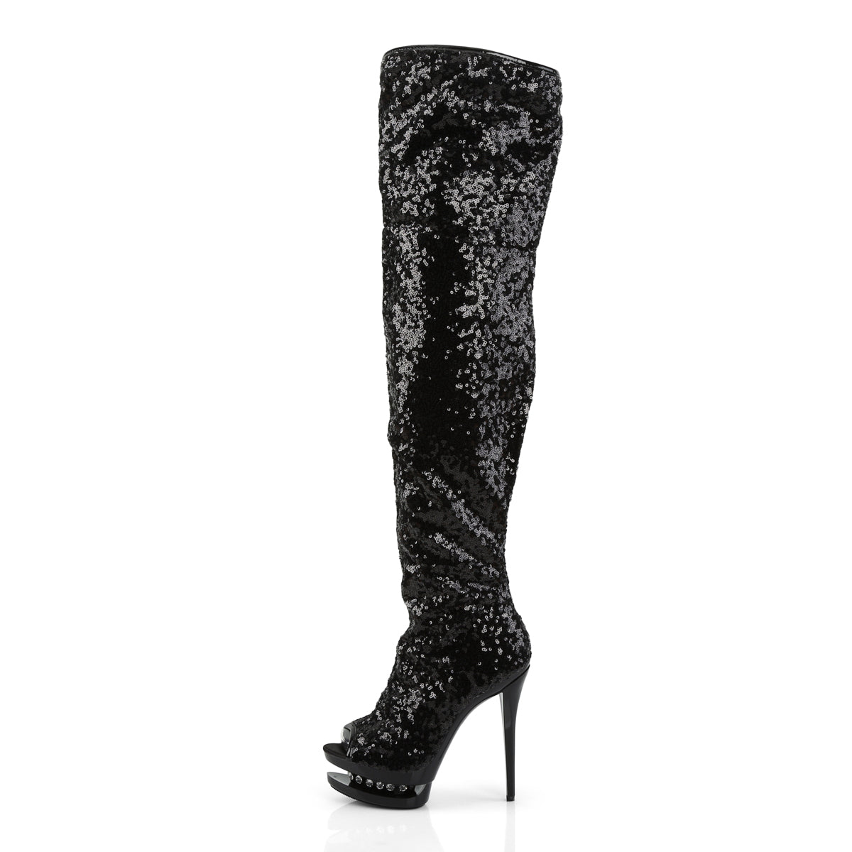 BLONDIE-R-3011 Black Sequins Thigh Boot Pleaser
