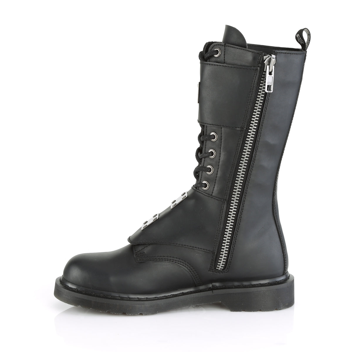 BOLT-345 Black Vegan Leather Mid-Calf Boot Demonia