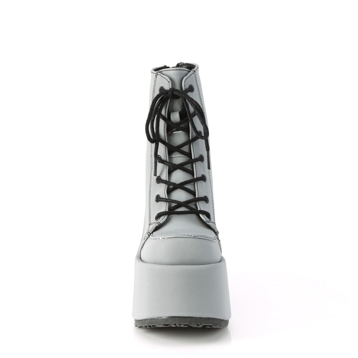 CAMEL-203 Grey Reflective Vegan Leather Ankle Boot Demonia US Size (Women's): 6