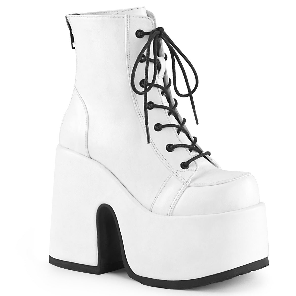 CAMEL-203 White Vegan Leather Ankle Boot Demonia