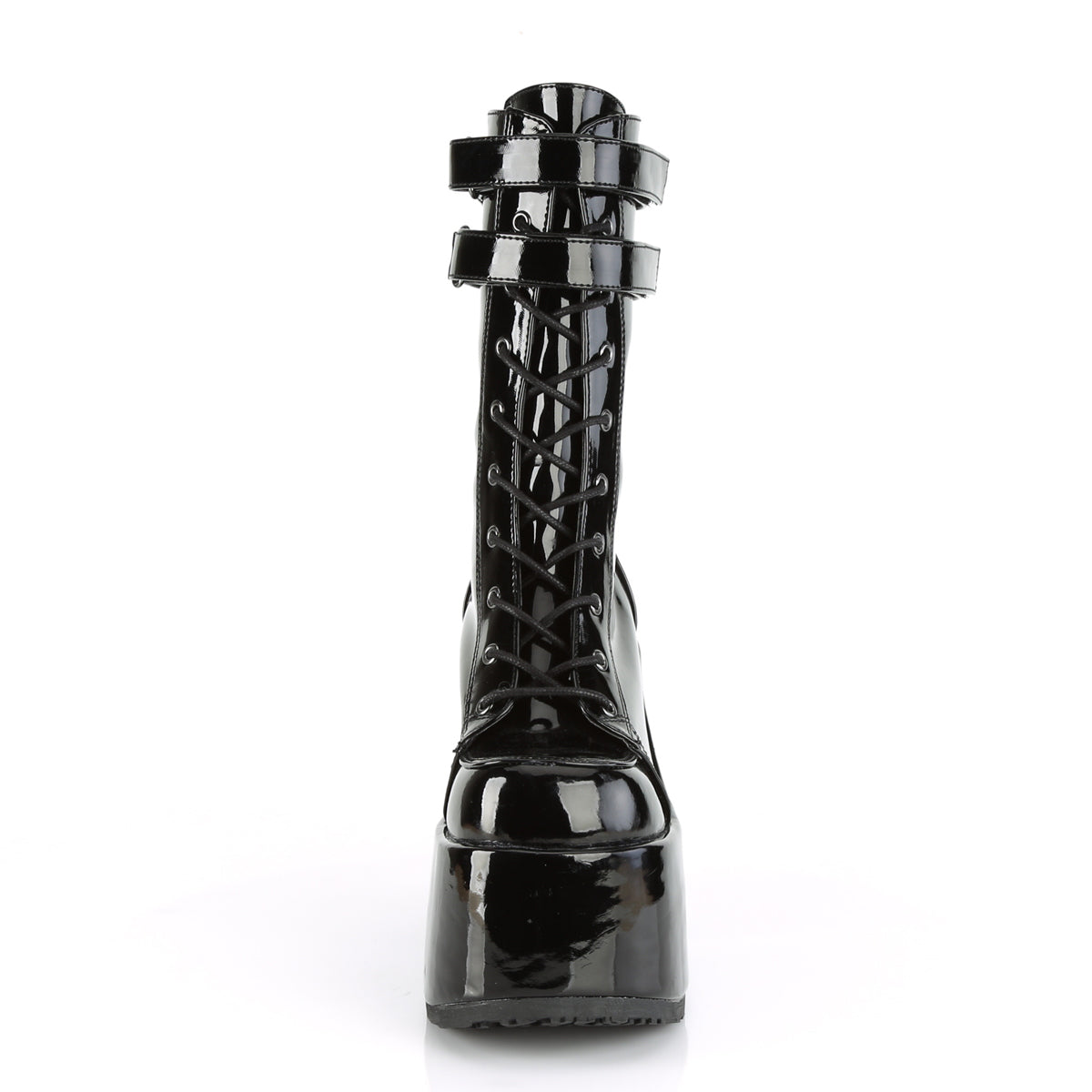 CAMEL-250 Black Patent Mid-Calf Boot Demonia