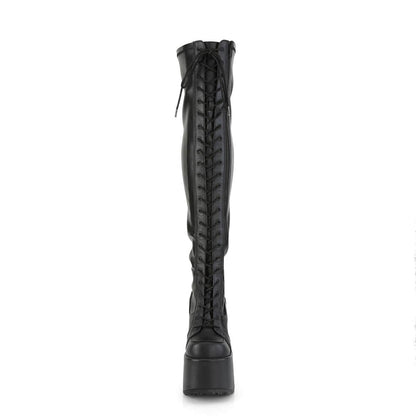 CAMEL-300 Black Stretch Vegan Leather Thigh Boot Demonia