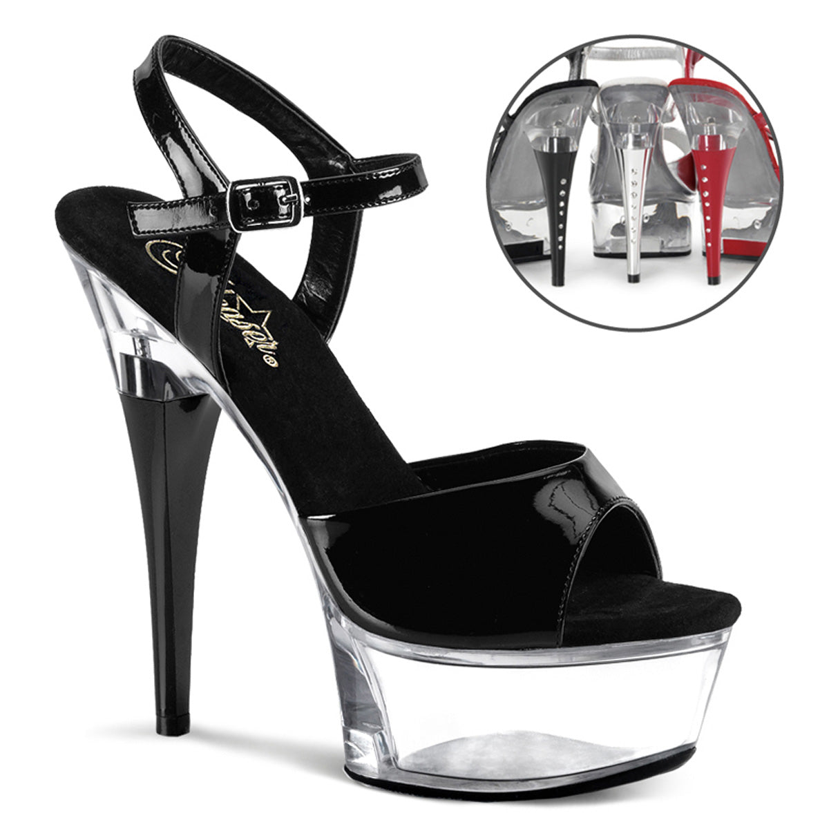 CAPTIVA-609 Black Patent/Clear Platform Sandal Pleaser