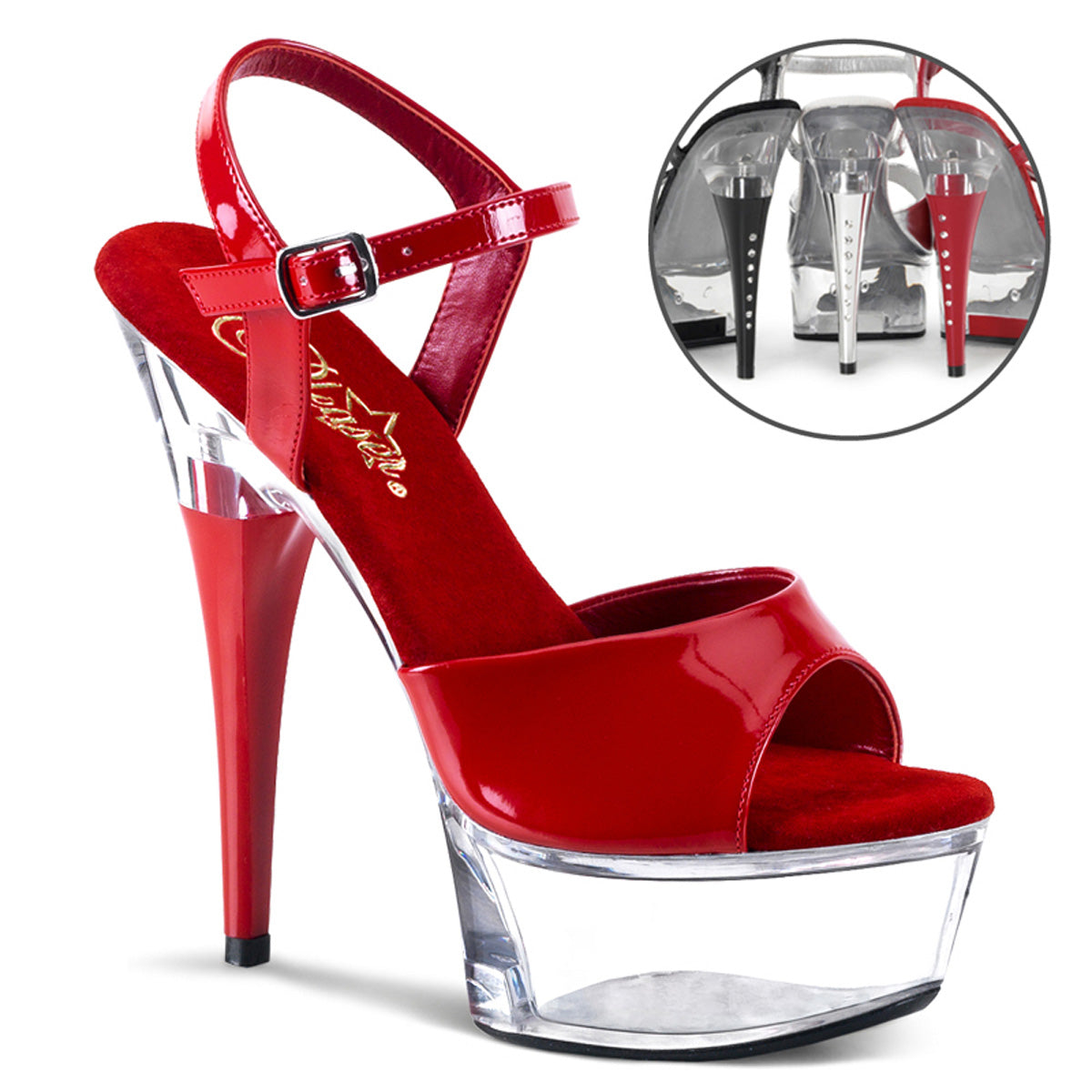 CAPTIVA-609 Red Patent/Clear Platform Sandal Pleaser