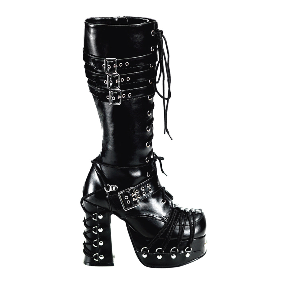 CHARADE-206 Black Vegan Leather Knee Boot Demonia