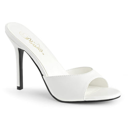 CLASSIQUE-01 White Kid Pu Slide Pleaser