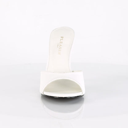 CLASSIQUE-01 White Kid Pu Slide Pleaser