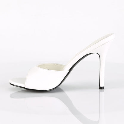CLASSIQUE-01 White Kid Pu Slide Pleaser
