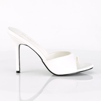 CLASSIQUE-01 White Kid Pu Slide Pleaser