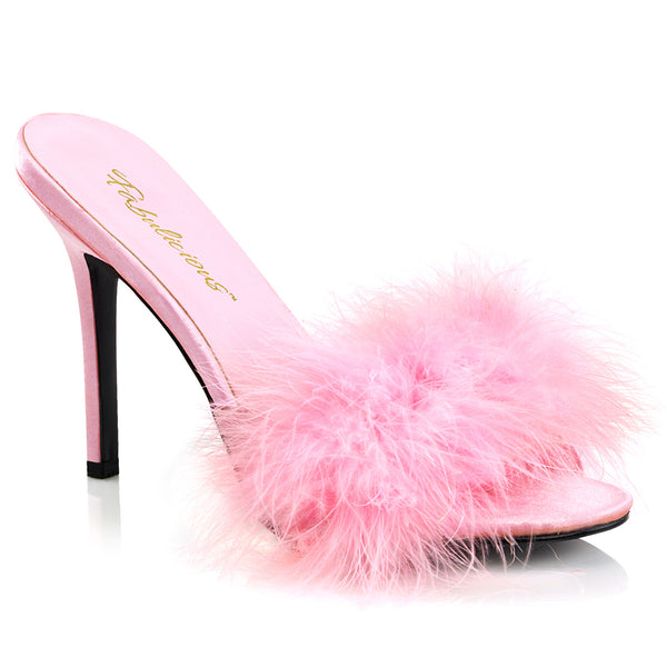 Light Pink Trendy Fur Heels Open Toe Stiletto Heel Sandals|FSJshoes