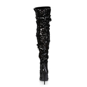 COURTLY-3011 Black Sequins Thigh Boot Pleaser US Size (Women's): 6