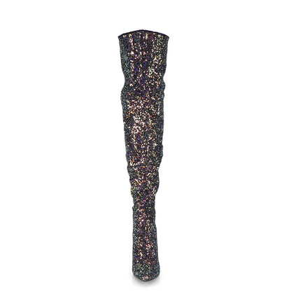 COURTLY-3015 Black Multi Glitter Thigh Boot Pleaser