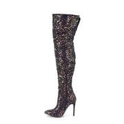 COURTLY-3015 Black Multi Glitter Thigh Boot Pleaser US Size (Women's): 6