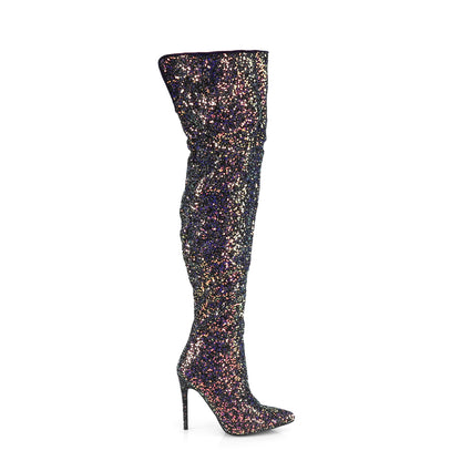 COURTLY-3015 Black Multi Glitter Thigh Boot Pleaser