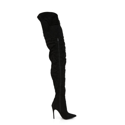 COURTLY-4017 Black Faux Suede Thigh Boot Pleaser