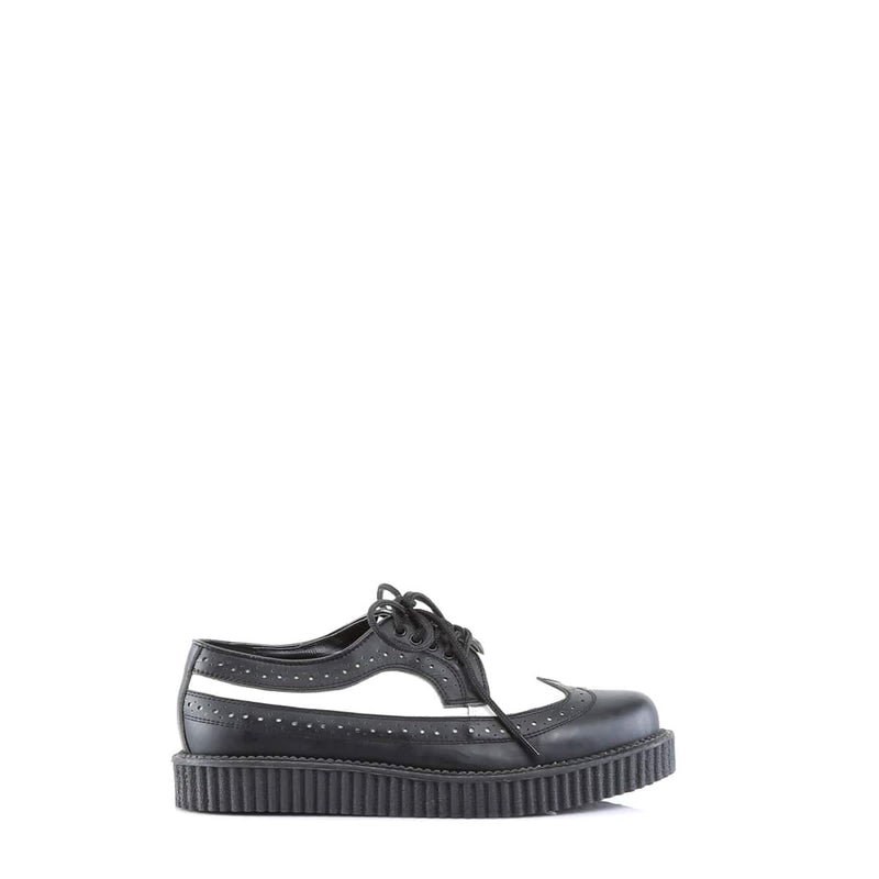 CREEPER-608 Black-White Leather Creeper Demonia US Size (Unisex/Men's): 4