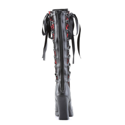 CRYPTO-106 Black-Red Vegan Leather Knee Boot Demonia
