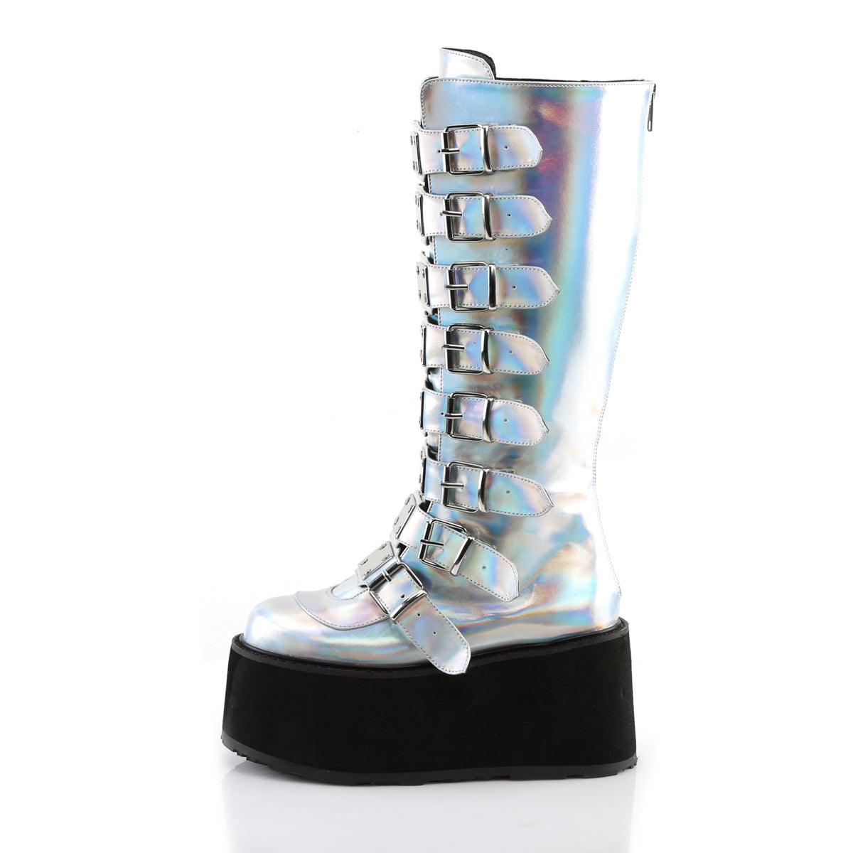 DAMNED-318 Silver Hologram Knee Boot Demonia