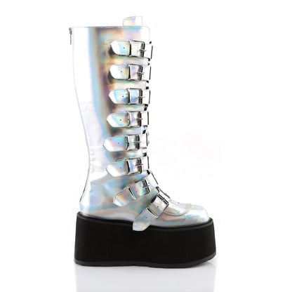 DAMNED-318 Silver Hologram Knee Boot Demonia