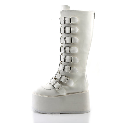 DAMNED-318 White Vegan Leather Knee Boot Demonia