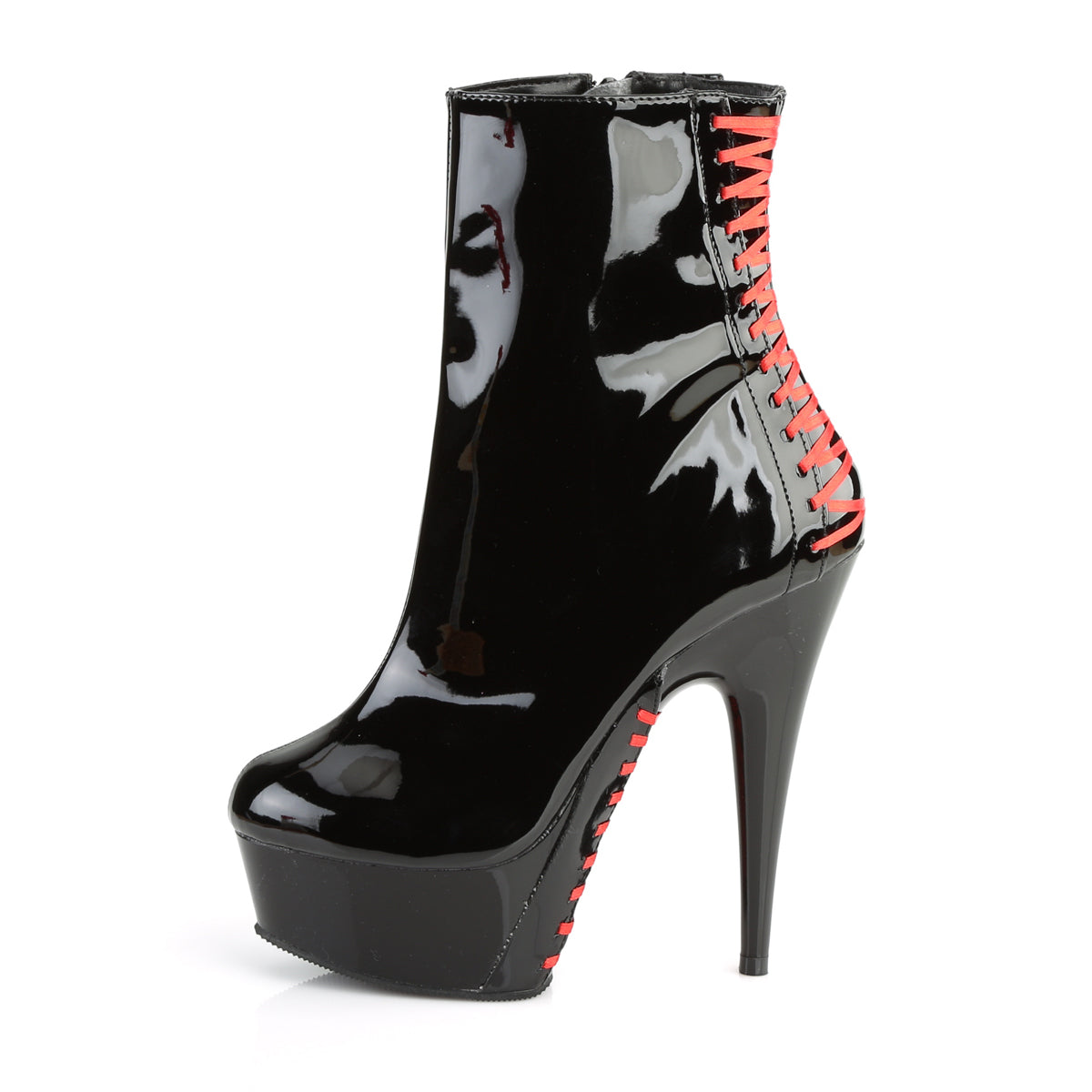 DELIGHT-1010 Black Patent-Red/Black Ankle Boot Pleaser