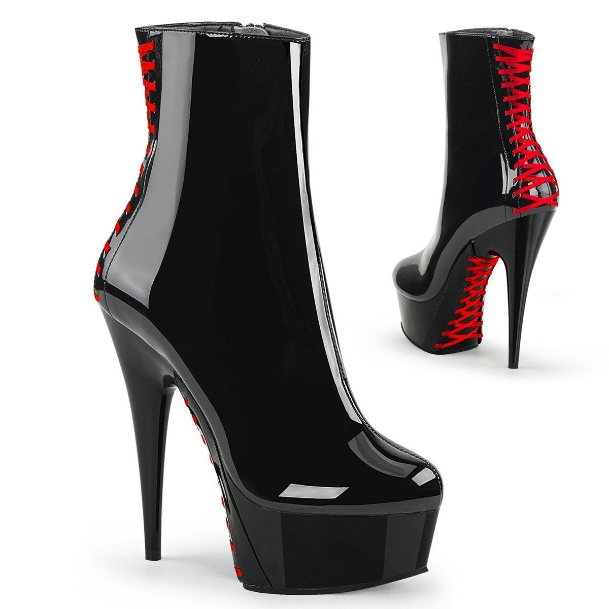 DELIGHT-1010 Black Patent-Red/Black Ankle Boot Pleaser
