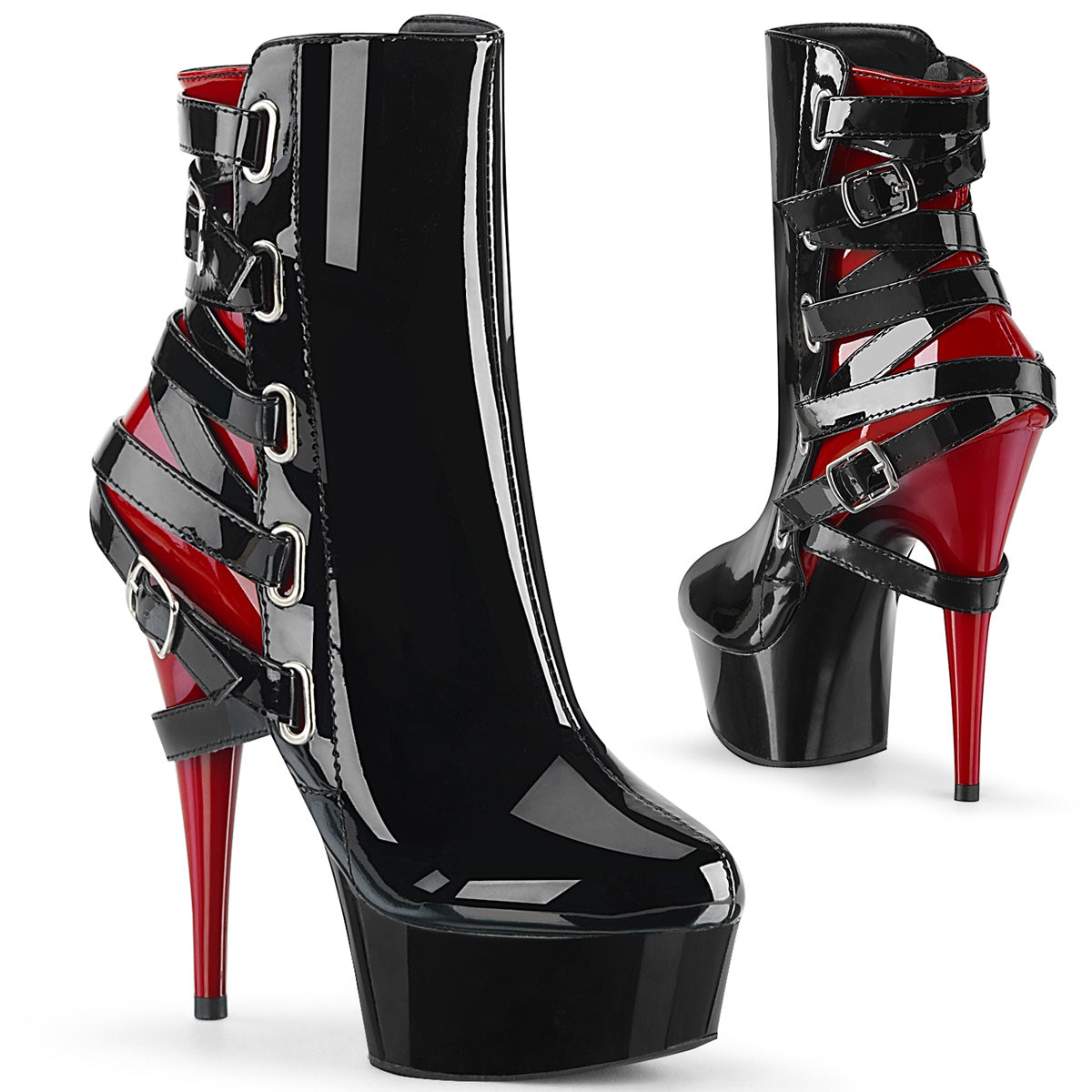 DELIGHT-1012 Black-Red Patent/Black-Red Ankle Boot Pleaser