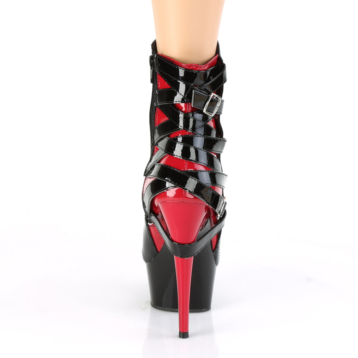 DELIGHT-1012 Black-Red Patent/Black-Red Ankle Boot Pleaser