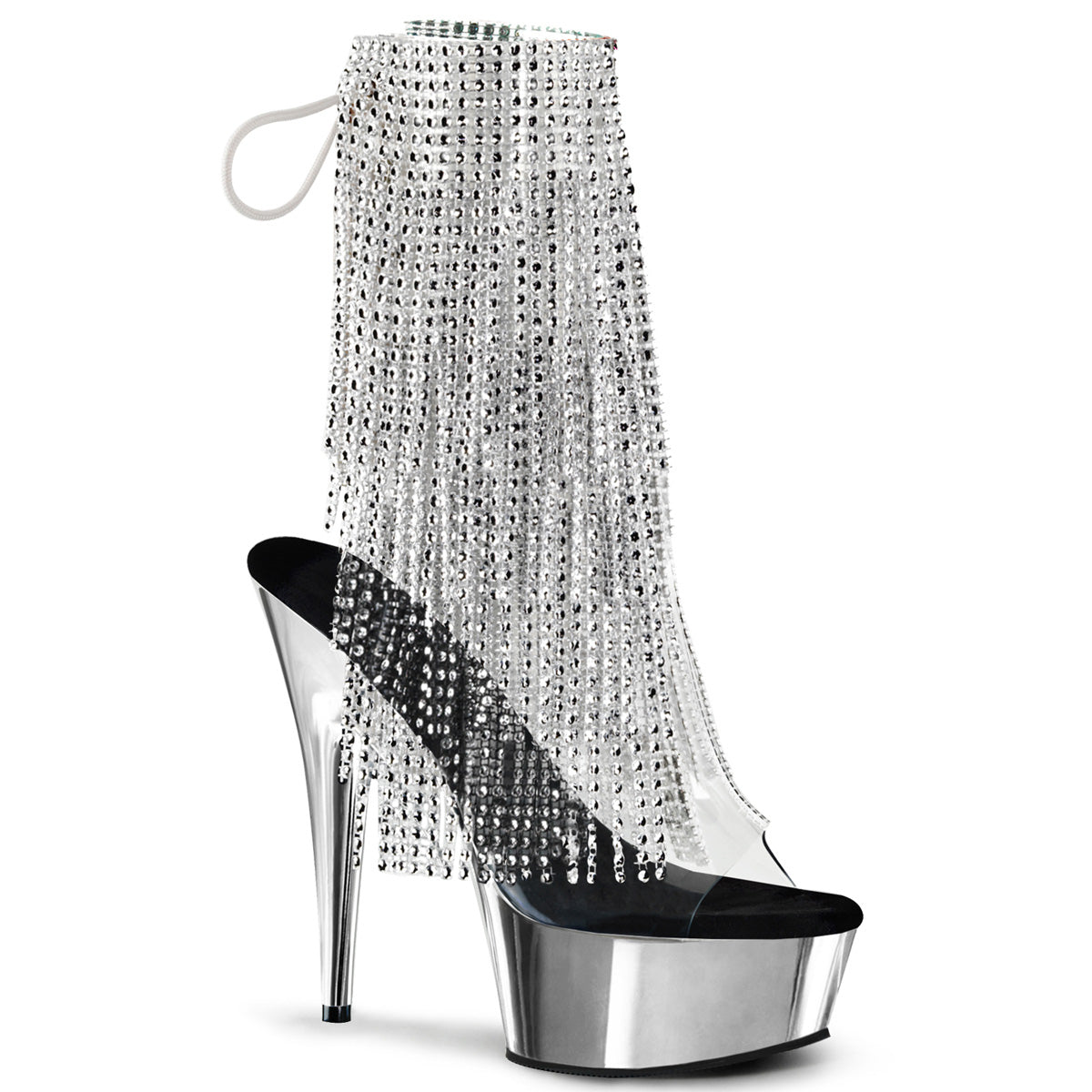 DELIGHT-1017RhinestoneF Clear-Silver/Silver Chrome Ankle Boot Pleaser