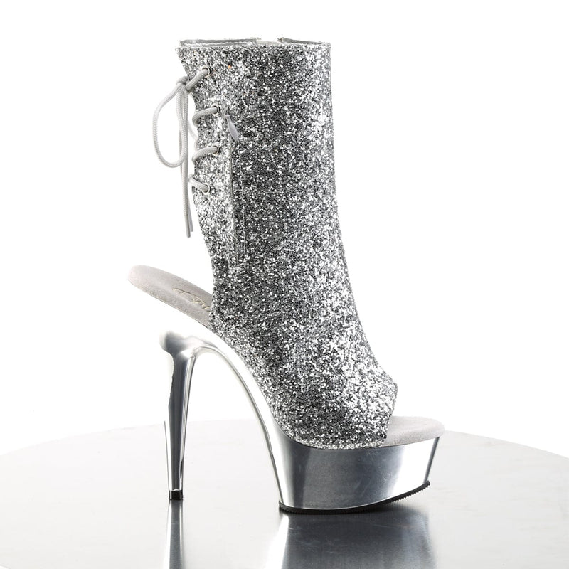 DELIGHT-1018G Silver Glitter/Silver Chrome Ankle Boot Pleaser US Size (Women's): 5