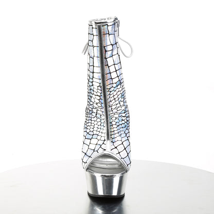 DELIGHT-1018HG Silver Hologram Ostrich Pu/Silver Chrome Ankle Boot Pleaser