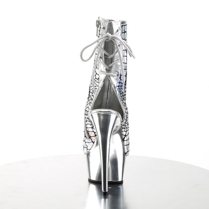DELIGHT-1018HG Silver Hologram Ostrich Pu/Silver Chrome Ankle Boot Pleaser