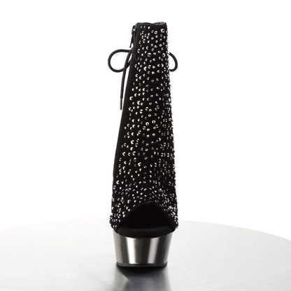 DELIGHT-1018RS Black Velvet-Pewter Rhinestone Ankle Boot Pleaser