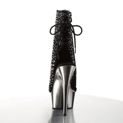 DELIGHT-1018RS Black Velvet-Pewter Rhinestone Ankle Boot Pleaser