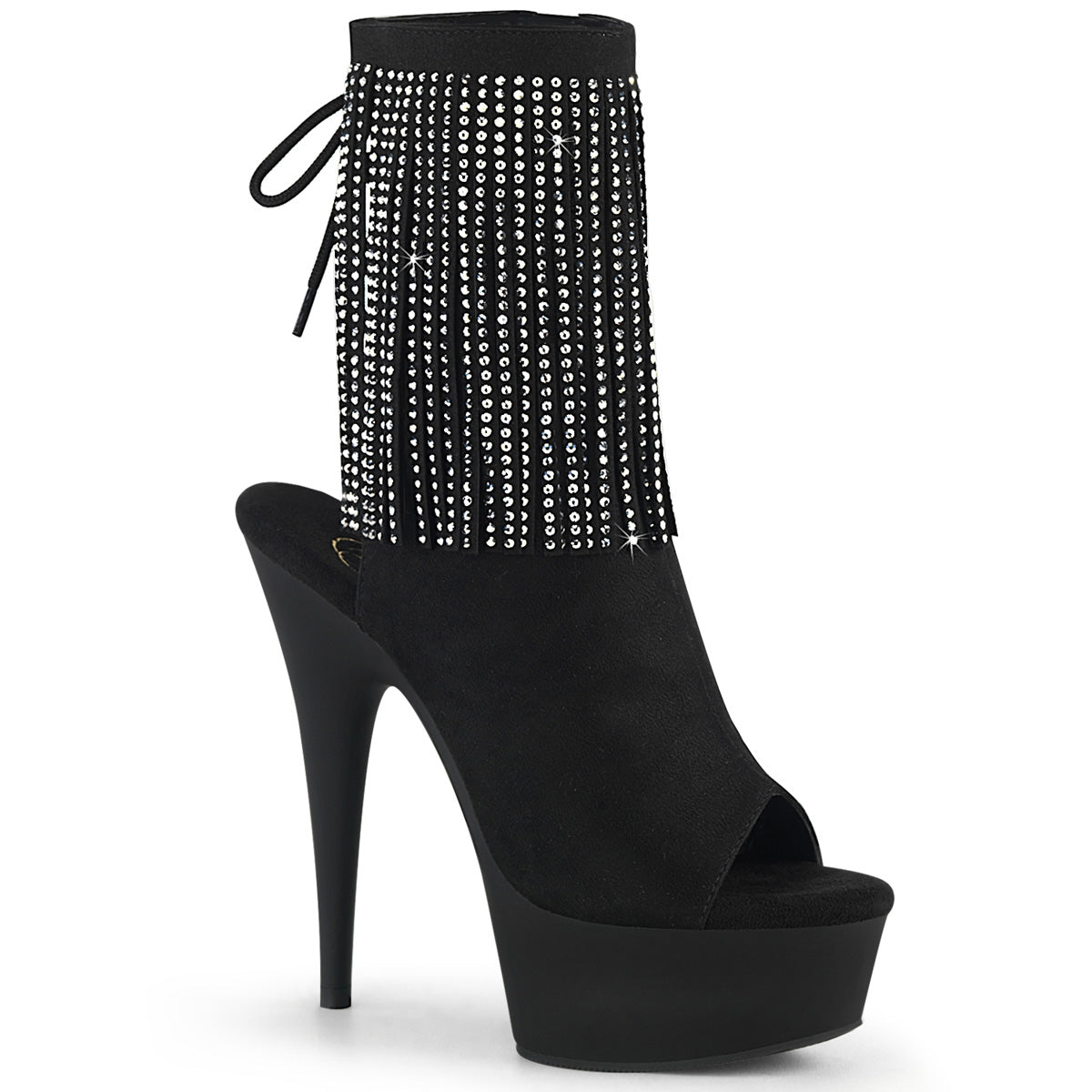 DELIGHT-1018RhinestoneF Black Faux Suede Ankle Boot Pleaser