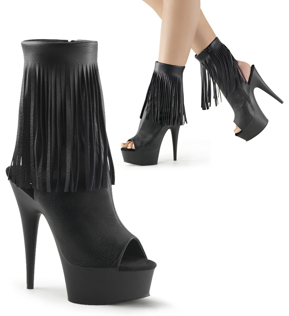 DELIGHT-1019 Black Faux Leather Boot Pleaser