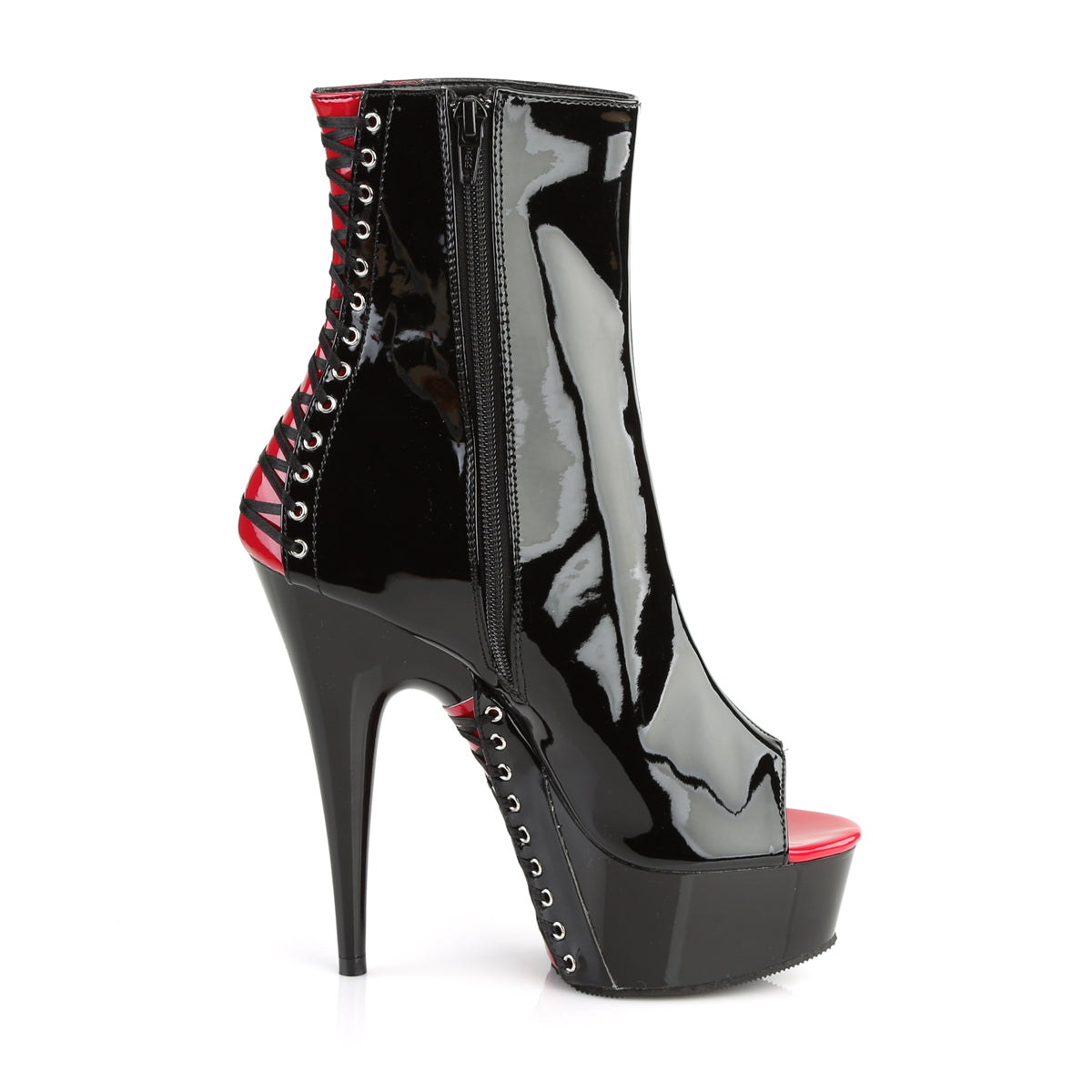 DELIGHT-1025 Black-Red Patent/Black Ankle Boot Pleaser