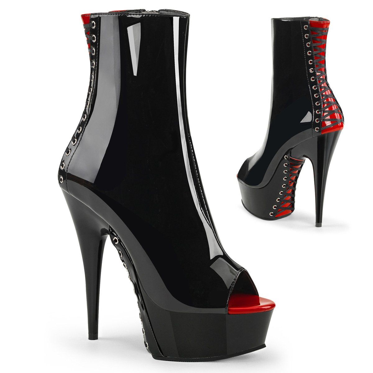 DELIGHT-1025 Black-Red Patent/Black Ankle Boot Pleaser