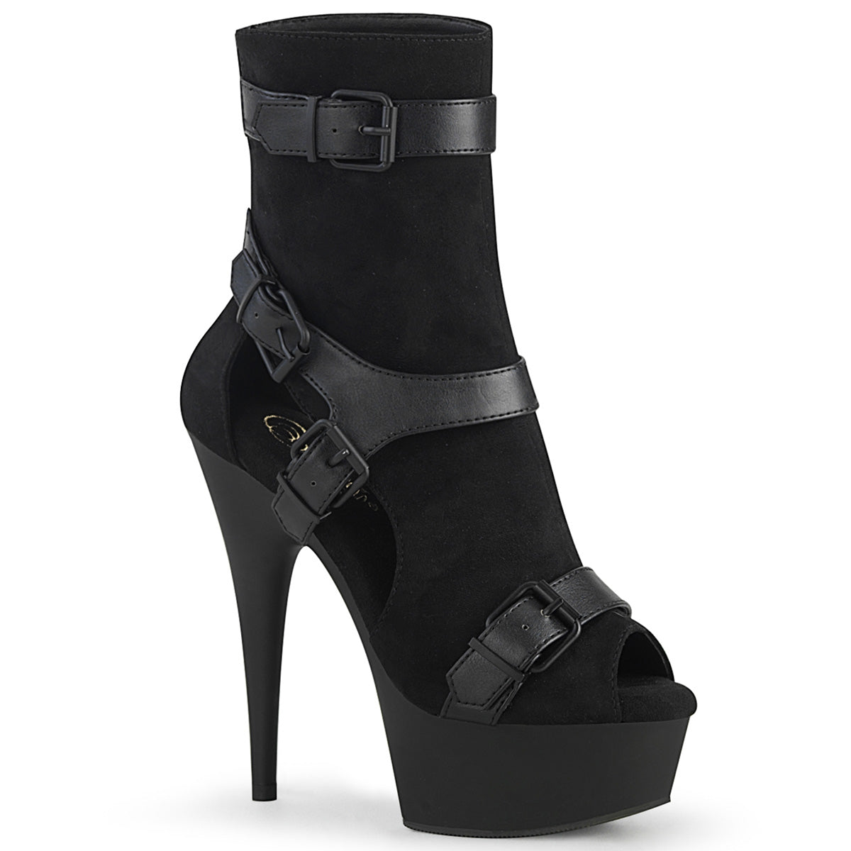 DELIGHT-1037 Black Faux Suede-Faux Leather Ankle Boot Pleaser