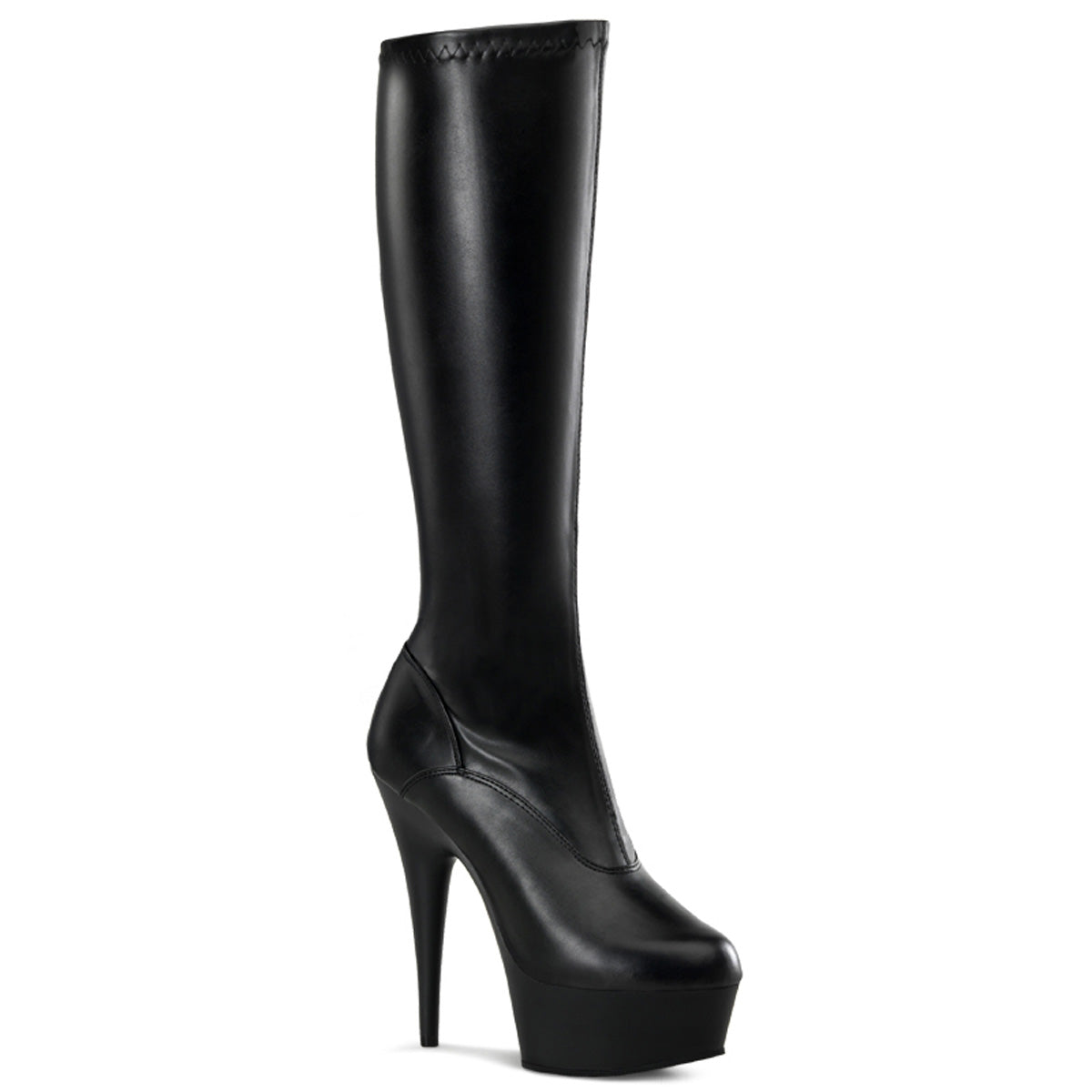 DELIGHT-2000 Black Stretch Faux Leather Knee Boot Pleaser