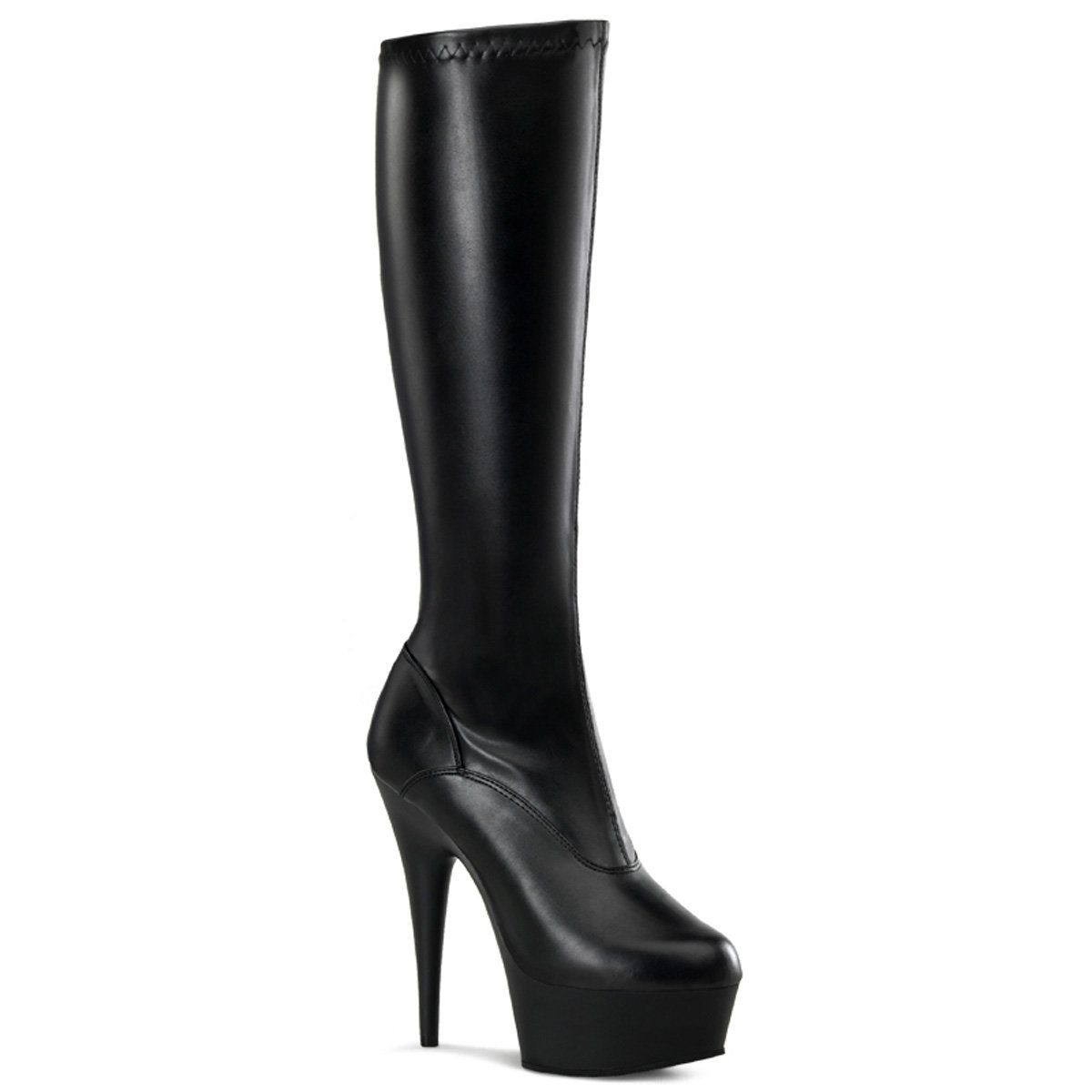 DELIGHT-2000 Black Stretch Faux Leather Knee Boot Pleaser