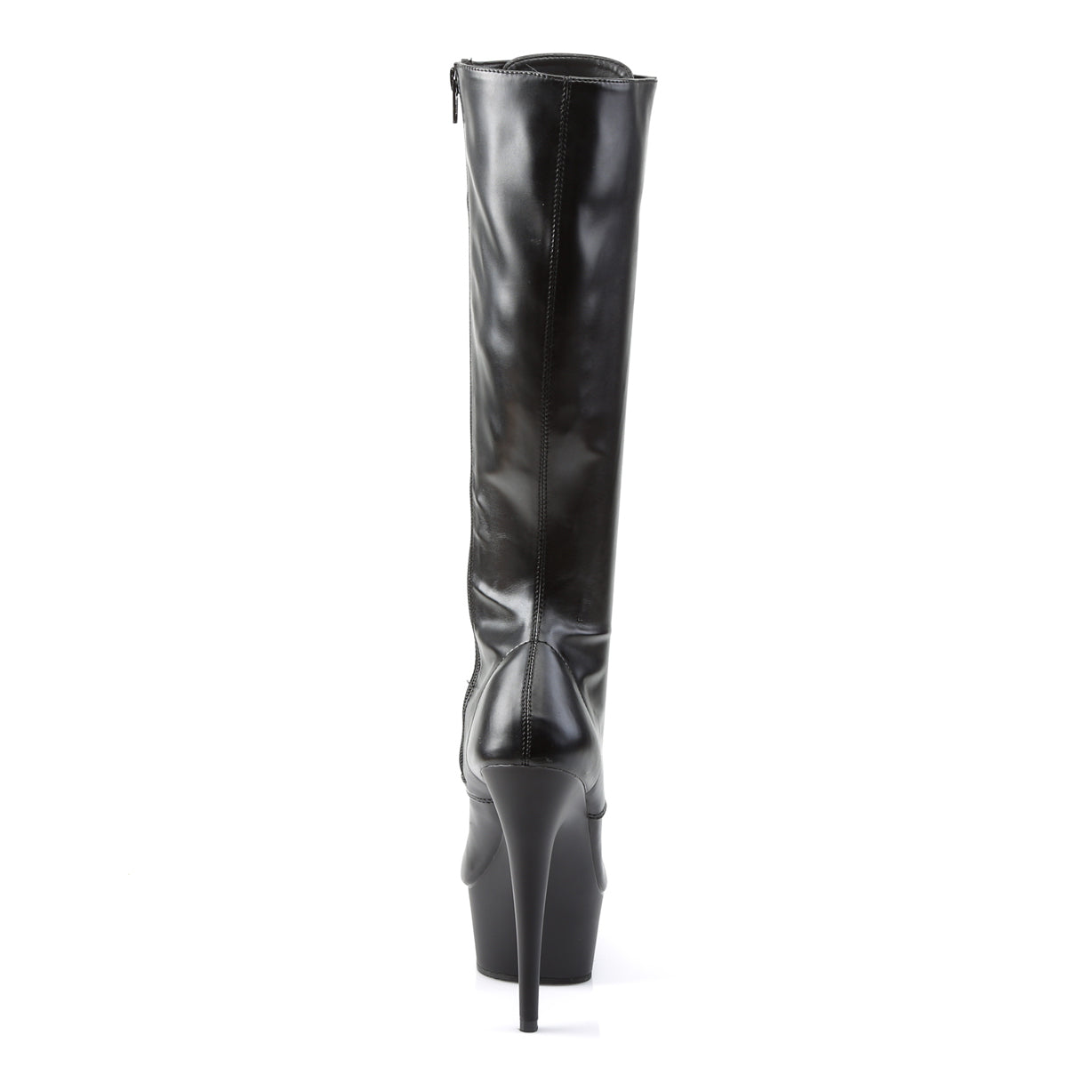 DELIGHT-2023 Black Stretch Faux Leather Knee Boot Pleaser