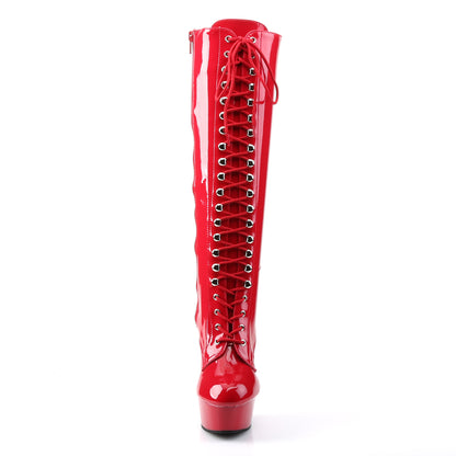 DELIGHT-2023 Red Stretch Patent/Red Knee Boot Pleaser
